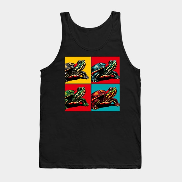 Pop Art Red-Eared Slider Turtle - Cool Aquatic Animal Tank Top by PawPopArt